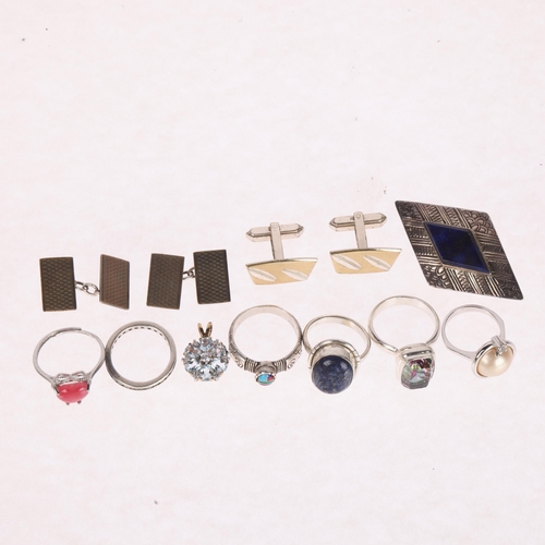 1433 - Various silver jewellery, including Native American Navajo ring, pair of Art Deco cufflinks, etc, 61... 