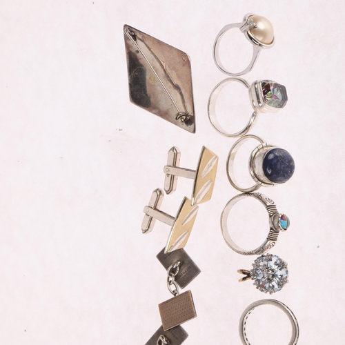 1433 - Various silver jewellery, including Native American Navajo ring, pair of Art Deco cufflinks, etc, 61... 