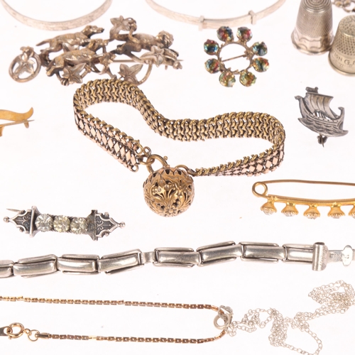 1437 - Various jewellery, including silver christening bangles, paste brooch, etc