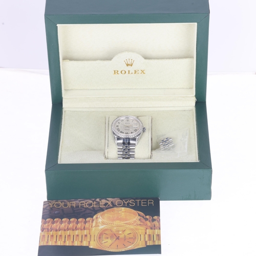 1002 - ROLEX - a stainless steel and diamond Oyster Perpetual Datejust automatic calendar bracelet watch, r... 