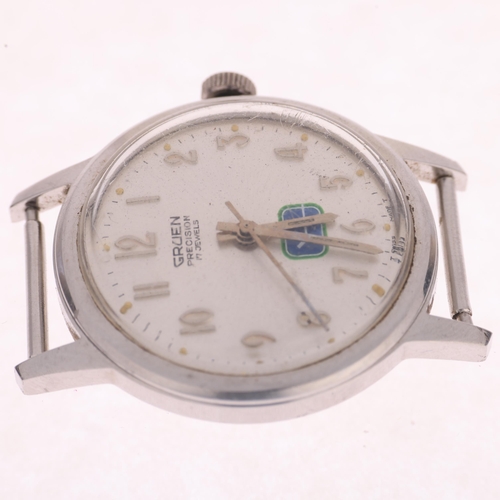 1005 - GRUEN - a Vintage stainless steel 'Vancouver Canucks' Precision mechanical wristwatch head, circa 19... 