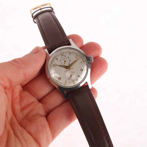 1006 - ORIS - a Vintage stainless steel 'Power Reserve' automatic wristwatch, circa 1960s, silvered dial wi... 