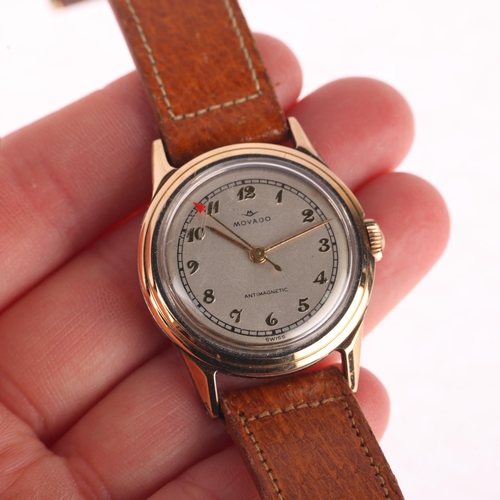 1007 - MOVADO - a Vintage bi-metal mechanical wristwatch, circa 1950s, silvered dial with applied gilt Breg... 