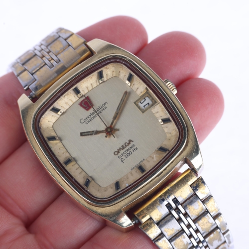 1008 - OMEGA - a gold plated Constellation Chronometer Electronic f300Hz quartz calendar bracelet watch, re... 