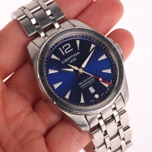 1010 - CERTINA - a stainless steel DS Action chronometer quartz calendar bracelet watch, ref. C032851, blue... 