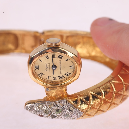 1029 - KENNETH JAY LANE for SHEFFIELD - a Vintage gold plated snake mechanical bangle watch, champagne dial... 