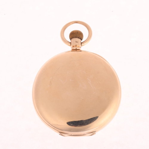 1036 - J W BENSON - a 9ct rose gold full hunter keyless pocket watch, white enamel dial with Roman numeral ... 