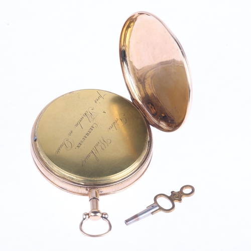 1037 - A 19th century German 18ct gold open-face key-wind quarter repeater pocket watch, by Fredric Winkhau... 