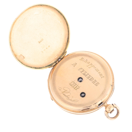 1038 - A 19th century Continental 18ct gold enamel open-face key-wind fob watch, by Eardley & Norton, circa... 