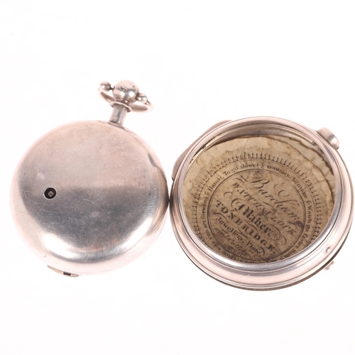 1039 - An early 19th century silver 'Erotic' pair-cased open-face key-wind verge pocket watch, by Barcham o... 