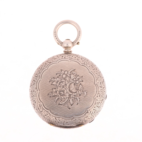 1042 - A 19th century silver open-face key-wind fob watch, by R Upjohn of London, circa 1890, silvered dial... 