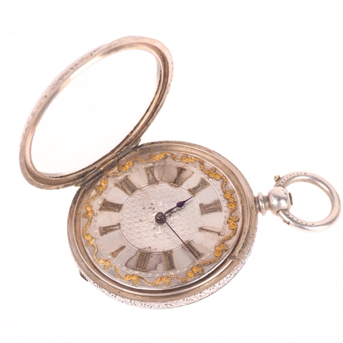 1042 - A 19th century silver open-face key-wind fob watch, by R Upjohn of London, circa 1890, silvered dial... 