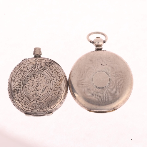 1047 - 2 silver fob watches, largest case width 39mm, not currently working (2)