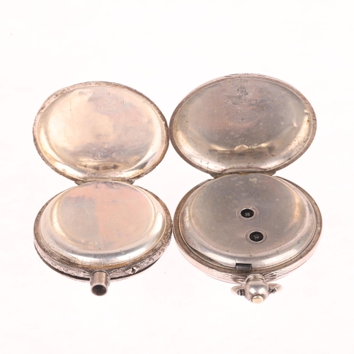 1047 - 2 silver fob watches, largest case width 39mm, not currently working (2)