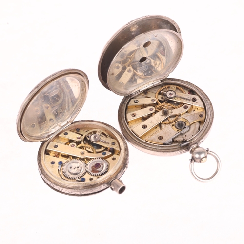 1047 - 2 silver fob watches, largest case width 39mm, not currently working (2)