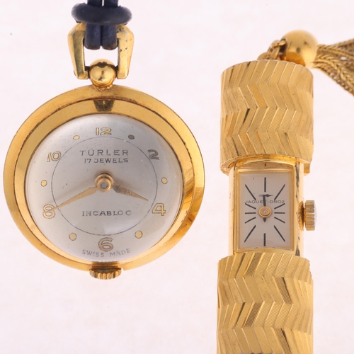 1048 - 2 gold plated purse watches, comprising Jaquet-Droz, and Turler, case width 32mm (2)