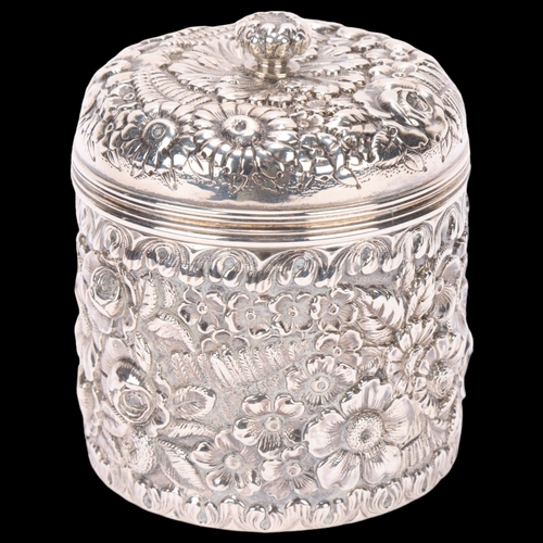 1450 - TIFFANY & CO - an American sterling silver dressing table powder jar and cover, cylindrical form wit... 