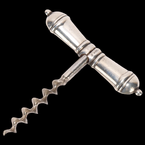 1455 - An Art Deco Danish silver corkscrew, indistinct maker, 8cm