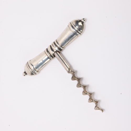 1455 - An Art Deco Danish silver corkscrew, indistinct maker, 8cm