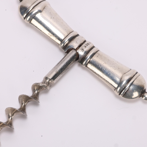 1455 - An Art Deco Danish silver corkscrew, indistinct maker, 8cm