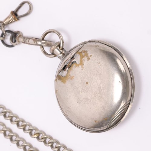 1458 - An early 20th century novelty silver plated 'Pocket Watch' Vesta case, with silver plated Albert cha... 