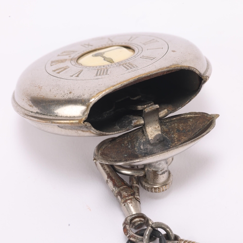 1458 - An early 20th century novelty silver plated 'Pocket Watch' Vesta case, with silver plated Albert cha... 