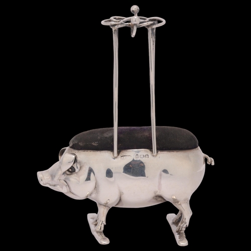 1459 - An Edwardian novelty silver pig hat pin cushion, Adie & Lovekin Ltd, Birmingham 1905, height 10.5cm