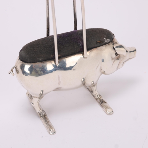 1459 - An Edwardian novelty silver pig hat pin cushion, Adie & Lovekin Ltd, Birmingham 1905, height 10.5cm