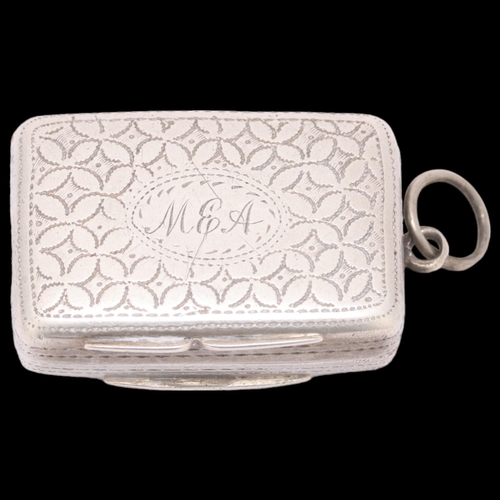 1472 - A William IV silver vinaigrette, maker TS, Birmingham 1834, rectangular form with bright-cut engrave... 