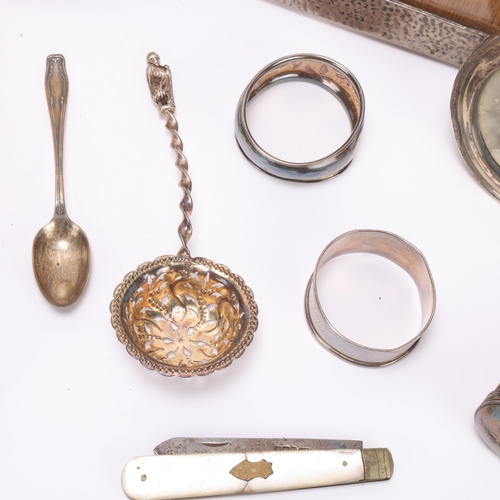 1491 - Various silver, including coin inset toddy ladle, cigarette case, photo frames, etc