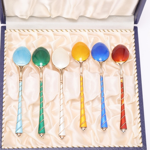 1492 - EGON LAURIDSEN - a set of 6 Danish vermeil sterling silver and harlequin enamel coffee spoons, 9.5cm... 