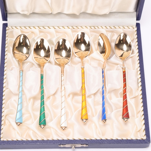 1492 - EGON LAURIDSEN - a set of 6 Danish vermeil sterling silver and harlequin enamel coffee spoons, 9.5cm... 