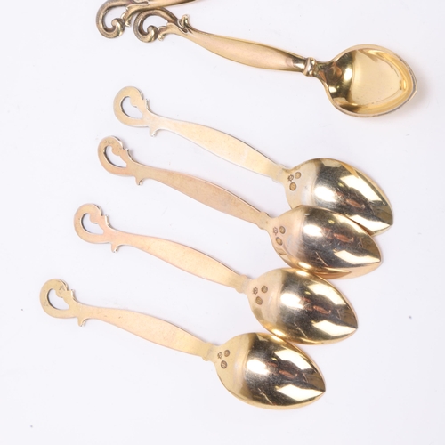 1496 - HORSENS SOLVVAREFABRIK - a set of 7 Art Nouveau Danish silver-gilt coffee spoons, 9cm