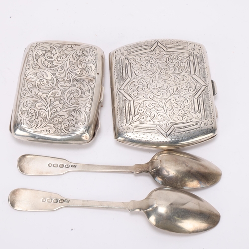 1501 - Various silver, including cigarette cases and pair of spoons, 5.5oz total