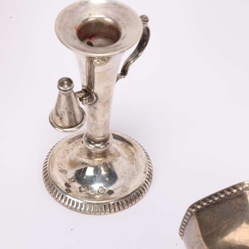 1502 - Various silver, including chamber stick, Mappin & Webb cruet set, dish, etc, 13oz total