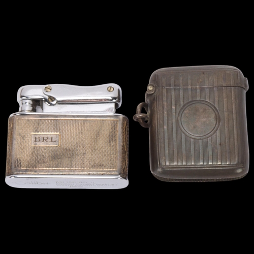 1507 - A cased silver Colibri Monopol gas lighter, and a silver Vesta case, 4.5cm (2)