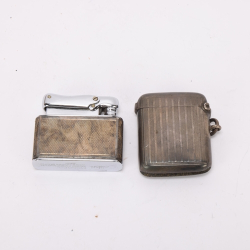 1507 - A cased silver Colibri Monopol gas lighter, and a silver Vesta case, 4.5cm (2)