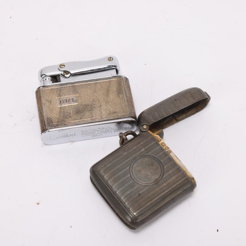 1507 - A cased silver Colibri Monopol gas lighter, and a silver Vesta case, 4.5cm (2)