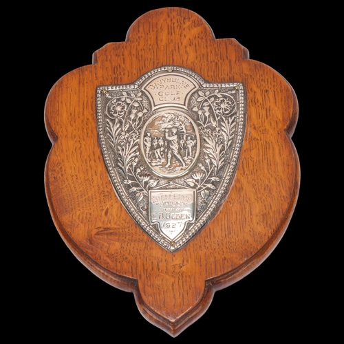 1518 - A George V silver-mounted oak 'Davyhulme Park Golf Club Challenge Shield' trophy plaque, James Fento... 