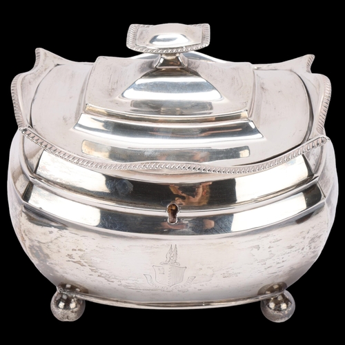 1521 - A fine George III silver tea caddy, Alice & George Burrows II, London 1811, bulbous rectangular form... 