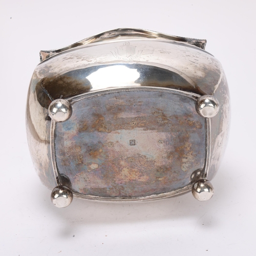 1521 - A fine George III silver tea caddy, Alice & George Burrows II, London 1811, bulbous rectangular form... 