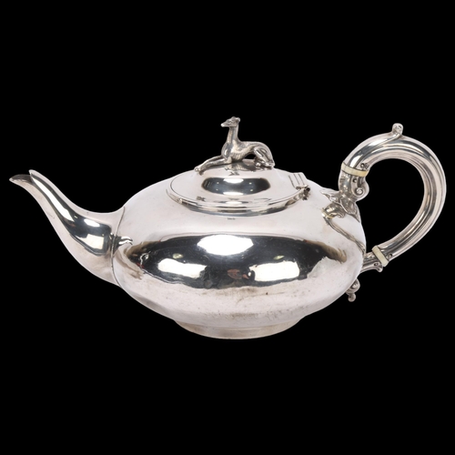 1522 - MILITARY INTEREST - a Victorian silver teapot, Joseph & Albert Savory, London 1853, circular squat f... 