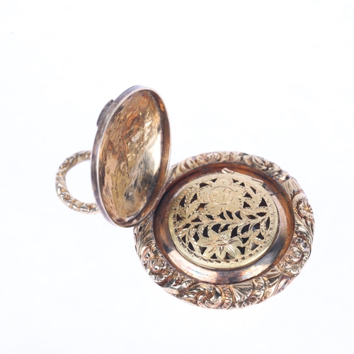 1106 - A William IV gold combination vinaigrette/mourning locket pendant/fob, circa 1830, circular form wit... 