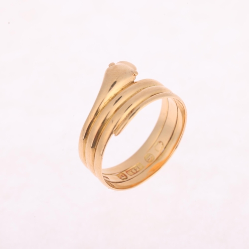 1115 - A Victorian 15ct gold coiled snake band ring, maker GRGR, London 1871, band width 10.8mm, size N, 3.... 