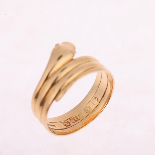 1115 - A Victorian 15ct gold coiled snake band ring, maker GRGR, London 1871, band width 10.8mm, size N, 3.... 