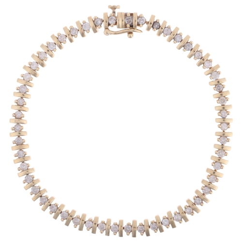 1124 - A 9ct gold diamond tennis line bracelet, set with modern round brilliant-cut diamonds, total diamond... 