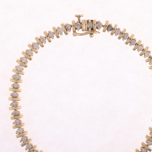 1124 - A 9ct gold diamond tennis line bracelet, set with modern round brilliant-cut diamonds, total diamond... 