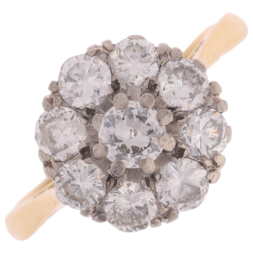 1125 - An 18ct gold diamond flowerhead cluster ring, platinum-topped set with modern round brilliant-cut di... 