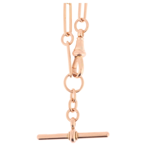 1130 - An Antique 15ct rose gold fancy link Albert chain necklace, maker JES, Chester 1903, with 15ct T-bar... 