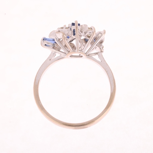 1136 - An 18ct white gold sapphire and diamond abstract cocktail ring, set with baguette-cut sapphires and ... 